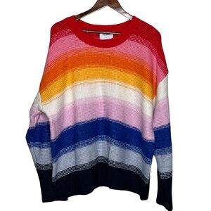 Old Navy Festive Rainbow Stripe Crewneck Pullover Colorful Sweater Women Size XL